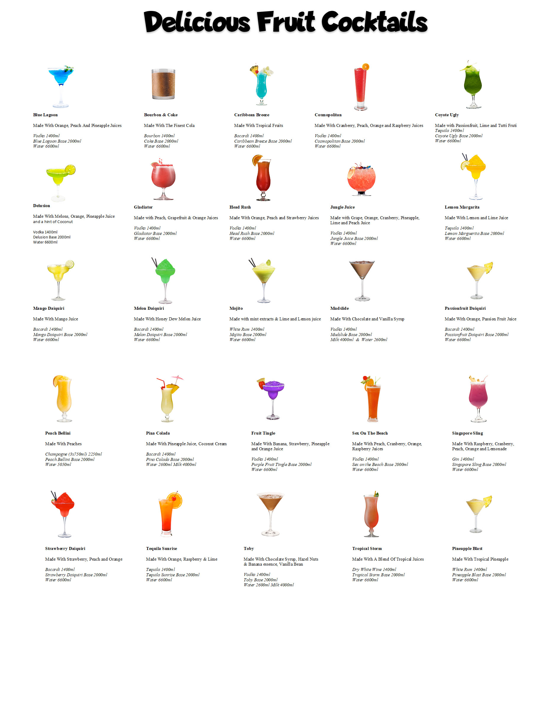 Cocktail List 2022 frozen cocktails
